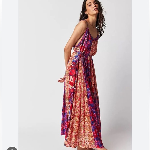 Free People Dresses & Skirts - Free People Moondive Maxi Spaghetti Strap Boho Dress in Red Combo
